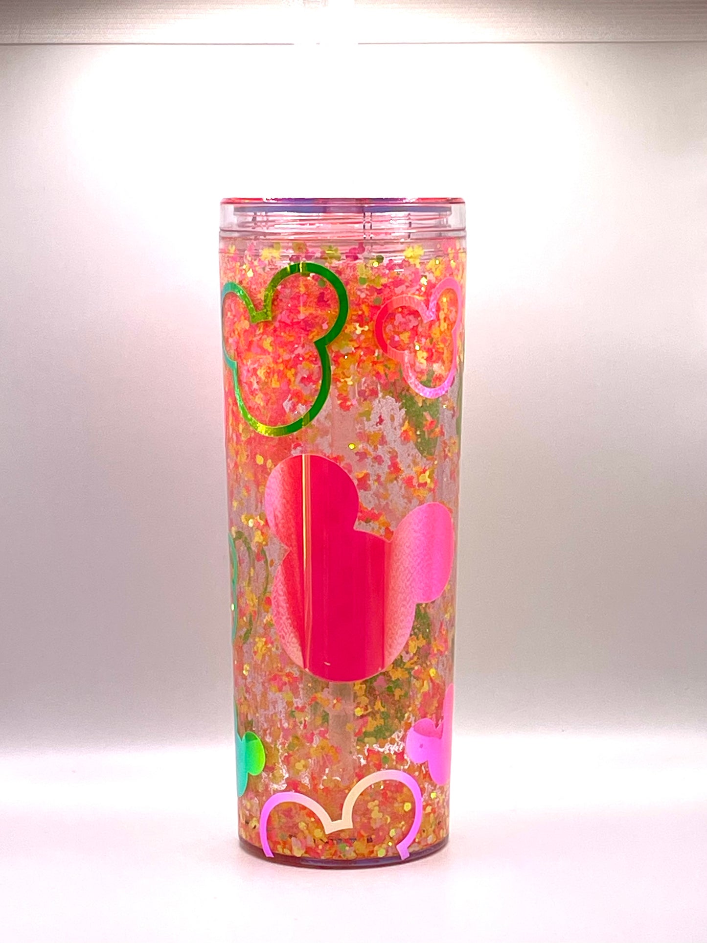 18oz Pink and Yellow Ears Snowglobe Tumbler