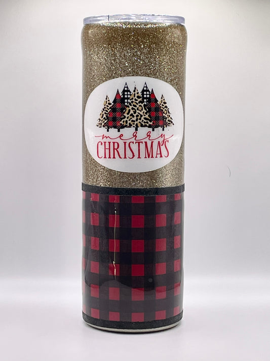 30oz Buffalo Plaid Gold Christmas Tumbler